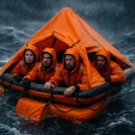 Menschen in einer Rettungsinsel